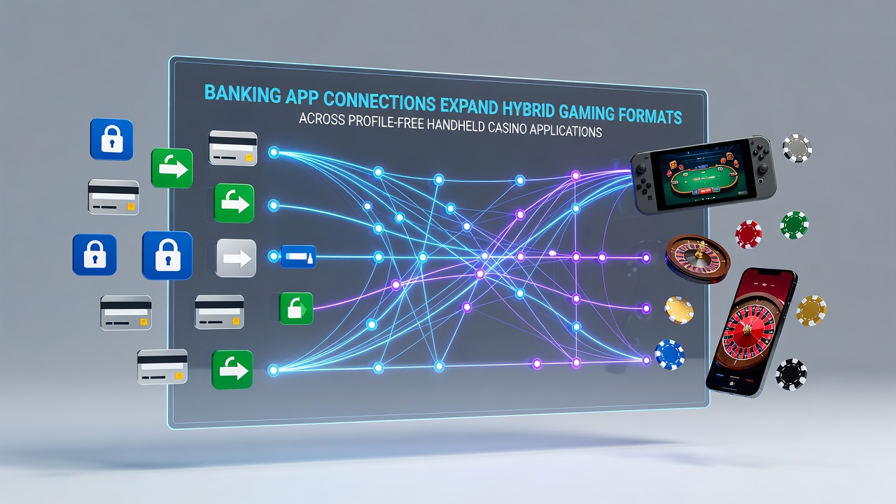 Banking app interface connecting to profile-free casino applications on handheld devices