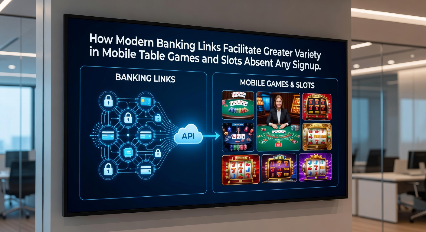 Mobile screen displaying varied slot themes and table game options funded through direct bank links