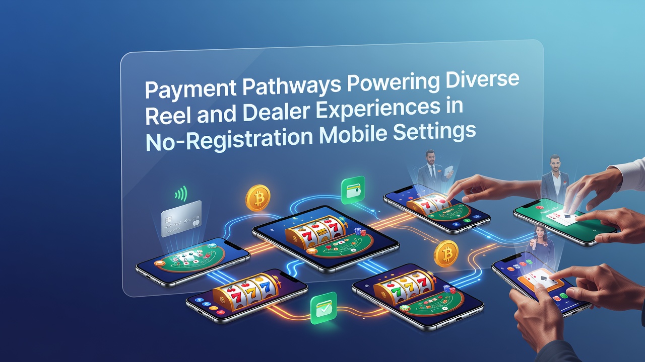 Mobile device showing seamless payment integration for slot reels and live dealer tables in a no-registration casino environment