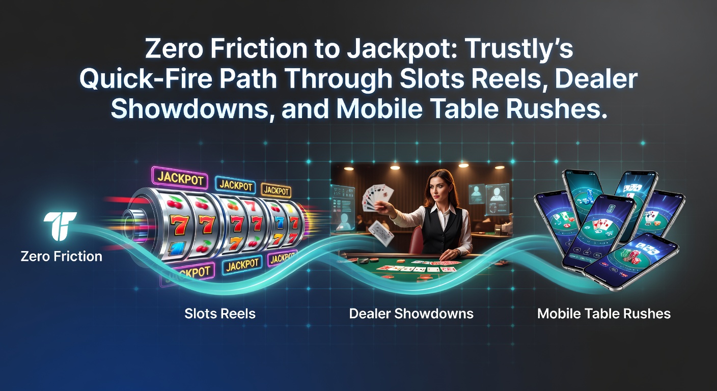 Vibrant casino scene showing Trustly's seamless integration with slots, live dealers, and mobile gaming interfaces, highlighting instant access and rapid transactions